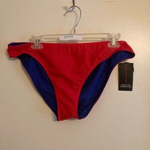 NWT XL Junior’s bikini swim bottom 15/17 reversible red blue New No Boundaries